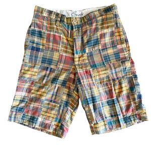 Mens Flat Fron Patchwork Madras Shorts Plaid Cotton Multi-Color Prep Gorpcore 32